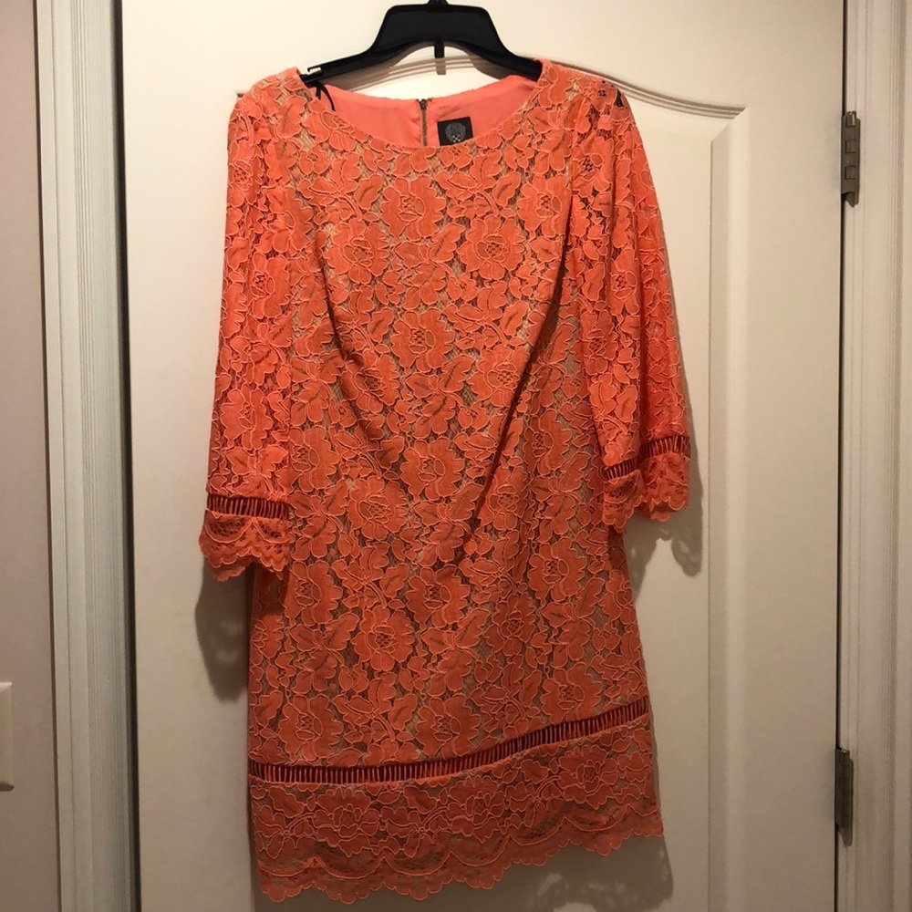 Vince camuto orange lace 3/4 sleeve dress
